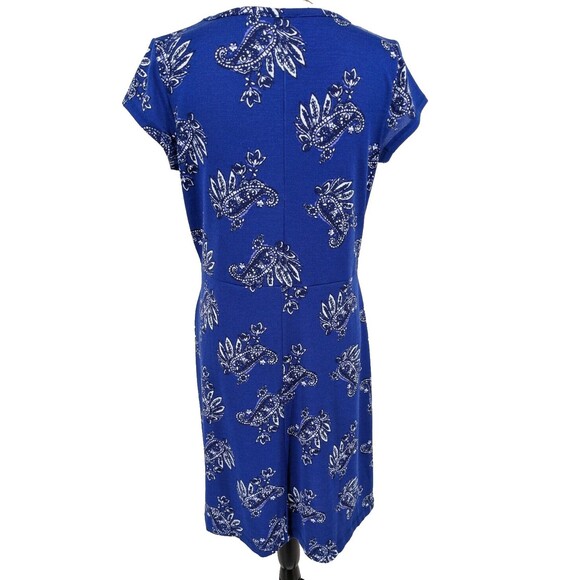 T by Talbots Dress Med Blue White Paisley Bow at Waist Midi Casual - Picture 3 of 9